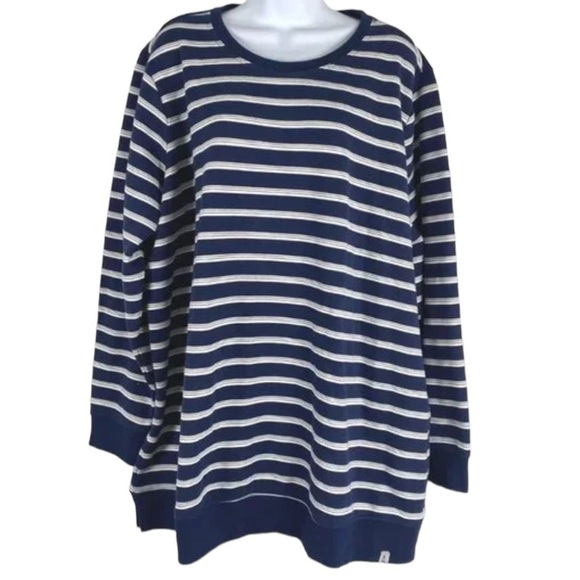 Lands’ End serious sweats blue and white striped sweatshirt Nautical - Picture 1 of 12